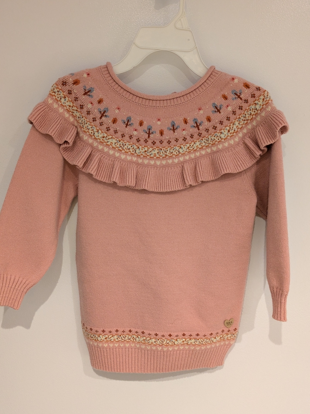 Girls' Pink Ruffle Yoke Knit Dress